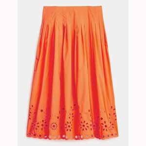 NWT J.Crew Eyelet Hem Midi Pleated Skirt, Size 2